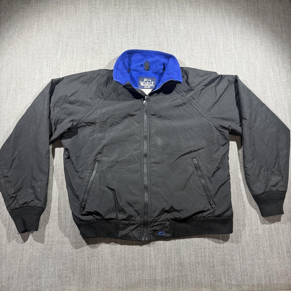 Woolrich Jacket Mens Large Black Bomber Fleece Lined Full Zip Made USA Outdoor